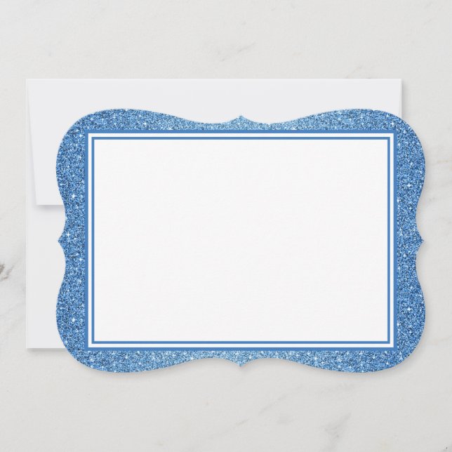 Flat Note Card-Blue Glitter Border Card (Front)