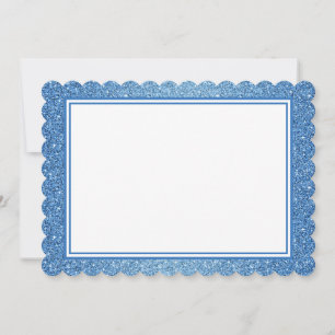Flat Note Card-Blue Glitter Border Card