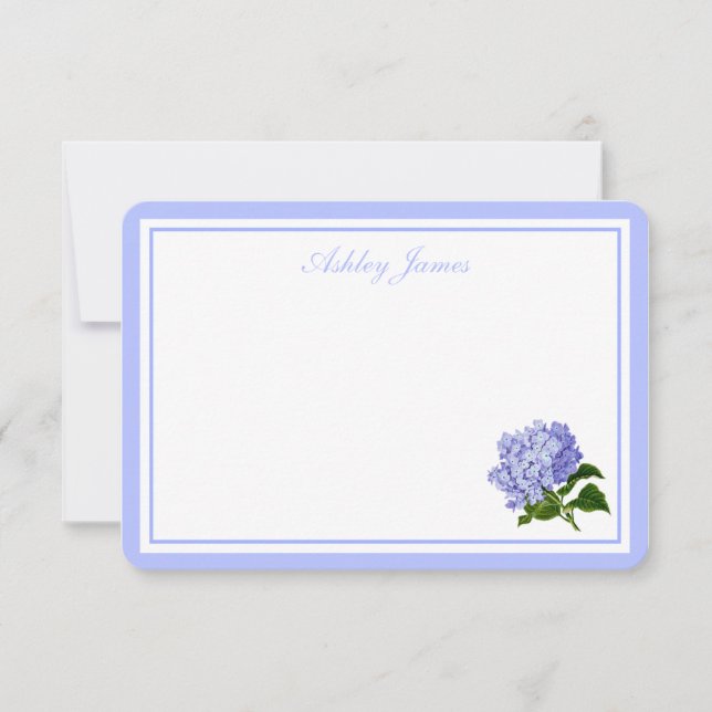 Flat Note Card-Blue Hydrangea Card (Front)
