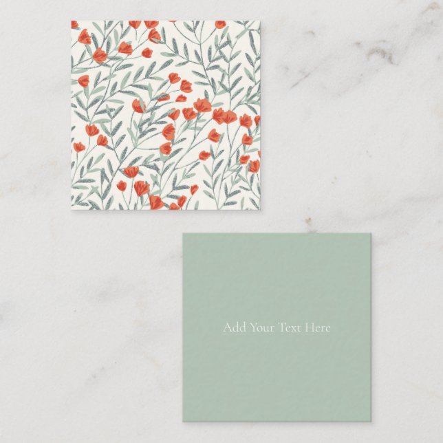 FLAT NOTE CARD : FLORAL : LITTLE RED FLOWERS (Front/Back)