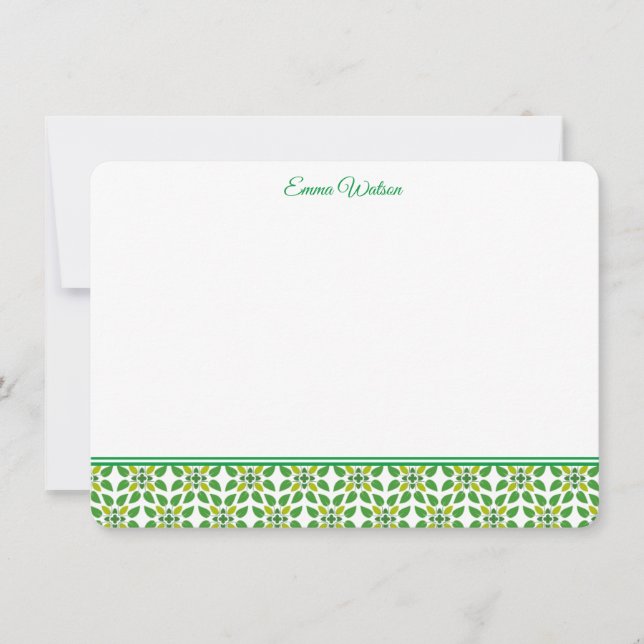 Flat Note Card-Green Floral Card (Front)