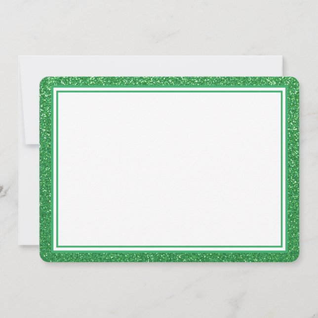 Flat Note Card-Green Glitter Border Card (Front)