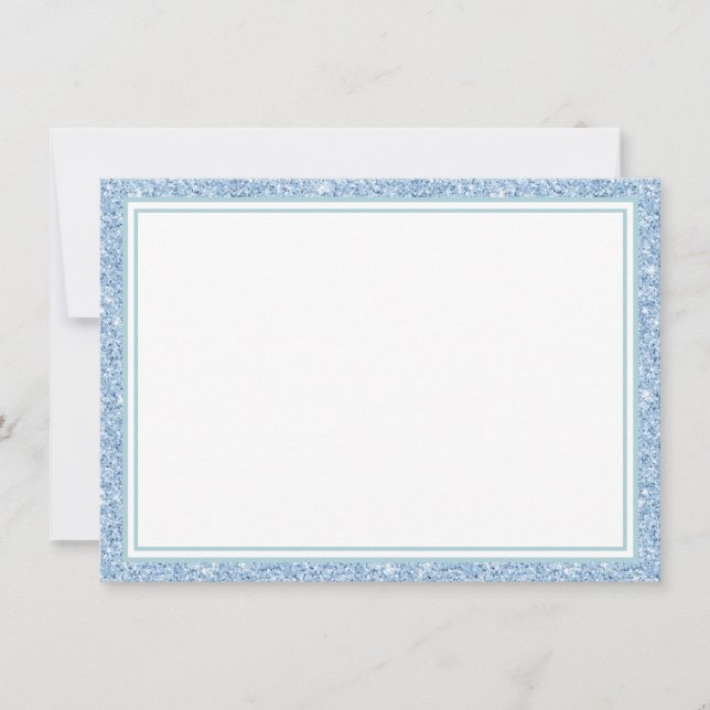 Flat Note Card-Light Blue Glitter Border Card (Front)