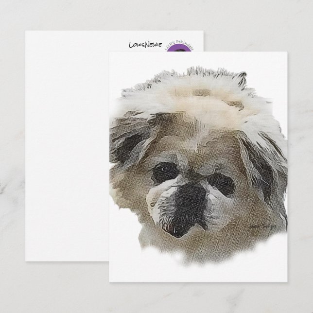 Flat Note Card Louis Newie the rescue Pekingese (Front/Back)