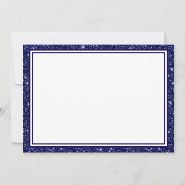 Flat Note Card-Navy Blue Glitter Border Card (Front)