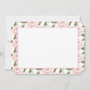 Flat Note Card or Invite-Vintage Pink Roses