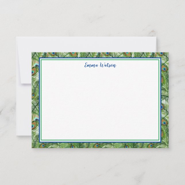 Flat Note Card-Peacock Feathers Card (Front)