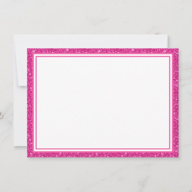 Flat Note Card-Pink Glitter Border Card (Front)