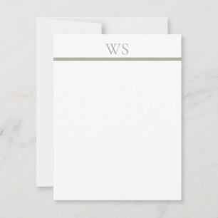 Flat Note Card Sage Green Bar Monogram Stationery