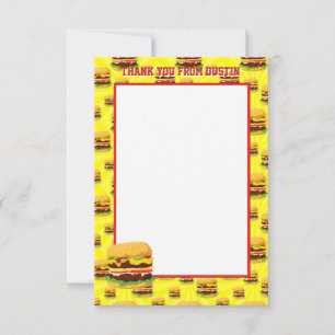 Flat Panel Two Sided Cheeseburger Thank You Cards