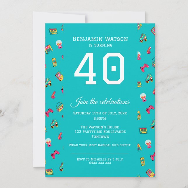 Flat Party Invitation - Iconic 90's retro fun blue (Front)