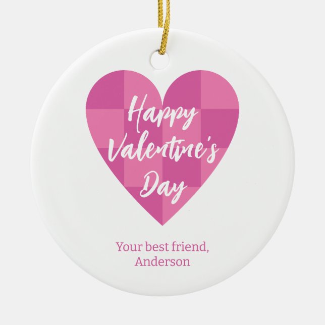 Flat Pink Happy Valentine's Day Ceramic Tree Decoration (Front)