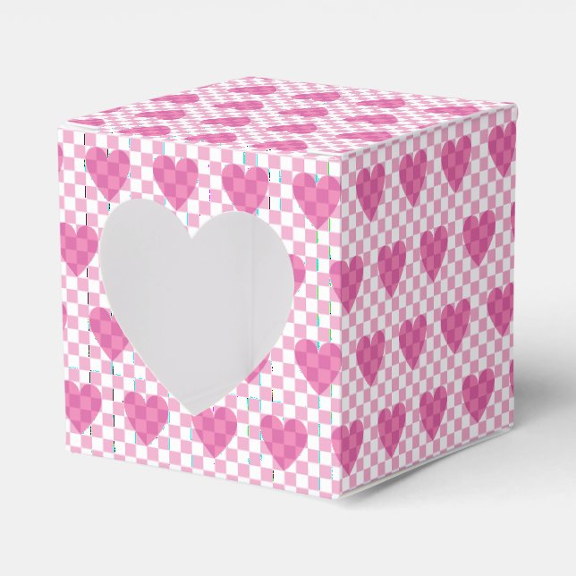 Flat Pink Heart Check Happy Valentine's Day Favour Box (Front Side)