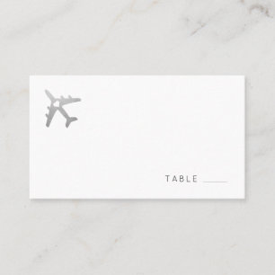 Flat Place Card with Silver Travel Theme Aeroplane