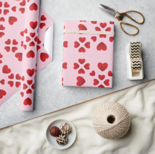 Flat Red Hearts Graphic Pattern Pink Birthday Wrapping Paper