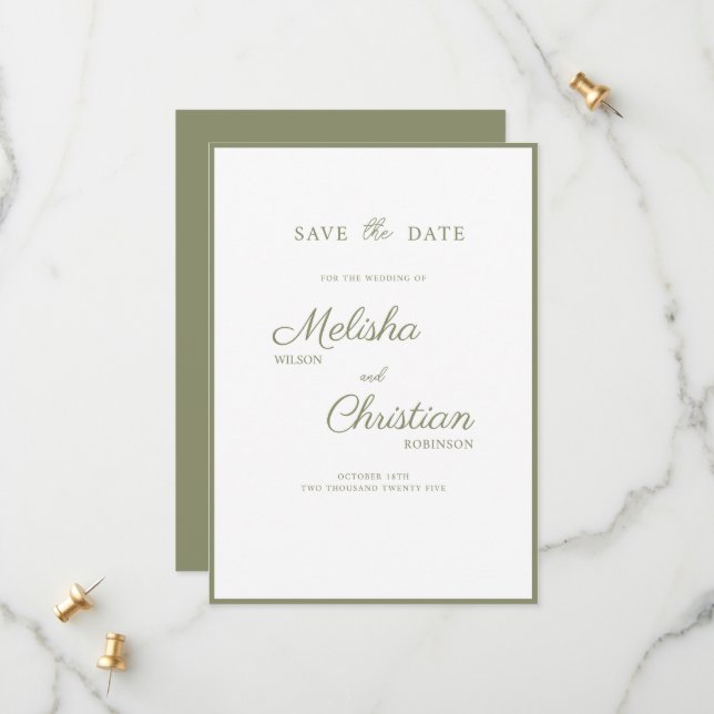 Flat Save The Date card for a wedding. (Front/Back In Situ)