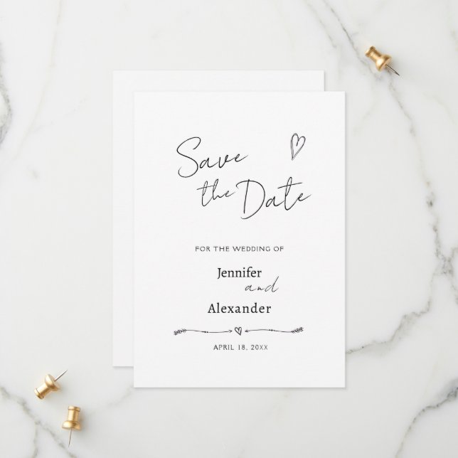 Flat Save The Date card for a wedding. (Front/Back In Situ)