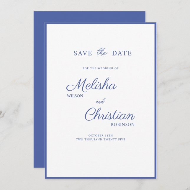 Flat Save The Date card for a wedding. (Front/Back)