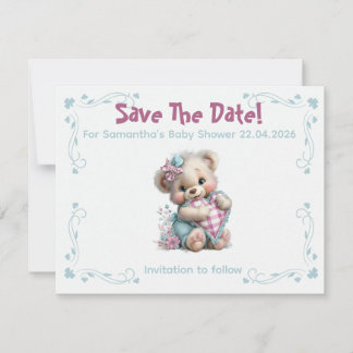 Flat Save The Date Card Teddy Bear Baby Shower