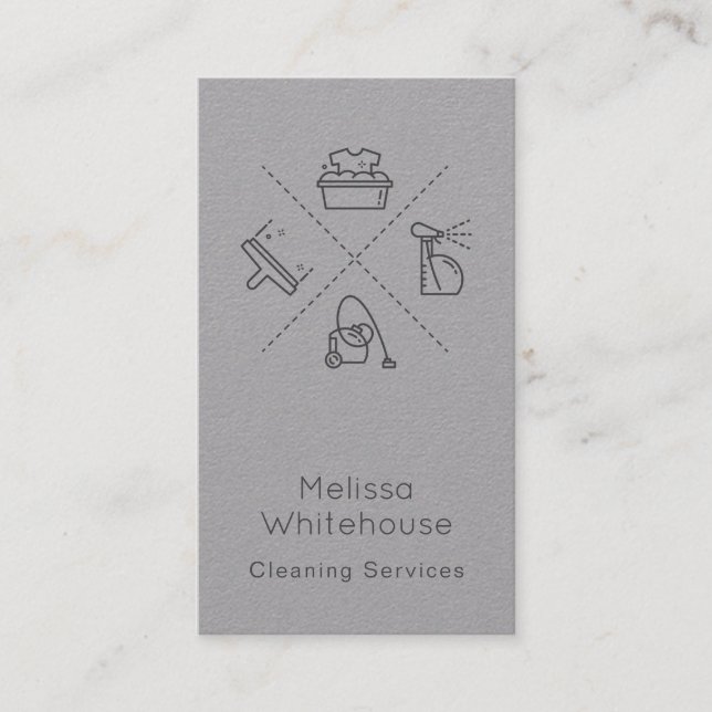 Flat Sleek Modern Cleaning Services Business Card (Front)