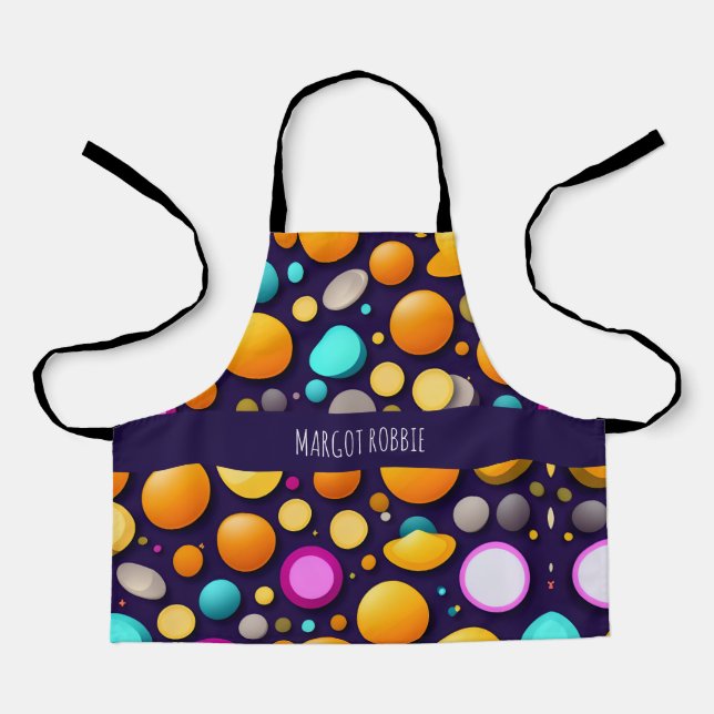 Flat Smile Circles Orange Blue Retro Pattern Apron (Front)