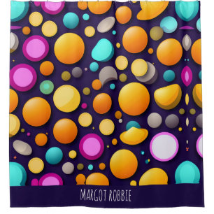 Flat Smile Circles Orange Blue Retro Pattern Shower Curtain