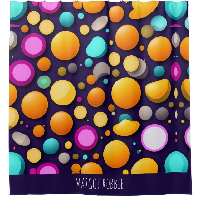 Flat Smile Circles Orange Blue Retro Pattern Shower Curtain (Front)