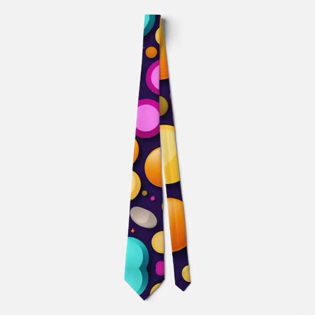 Flat Smile Circles Orange Blue Retro Pattern Tie (Front)