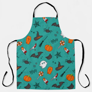 Flat-Style Halloween Turquoise Pattern. Apron