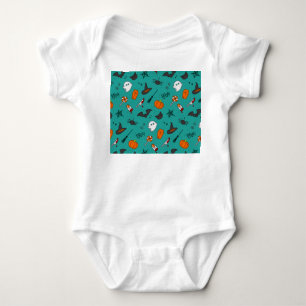 Flat-Style Halloween Turquoise Pattern. Baby Bodysuit
