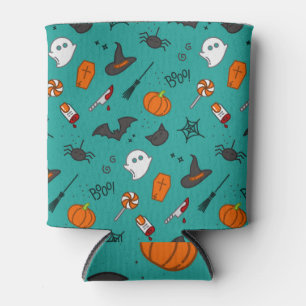 Flat-Style Halloween Turquoise Pattern. Can Cooler