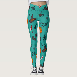 Flat-Style Halloween Turquoise Pattern. Leggings