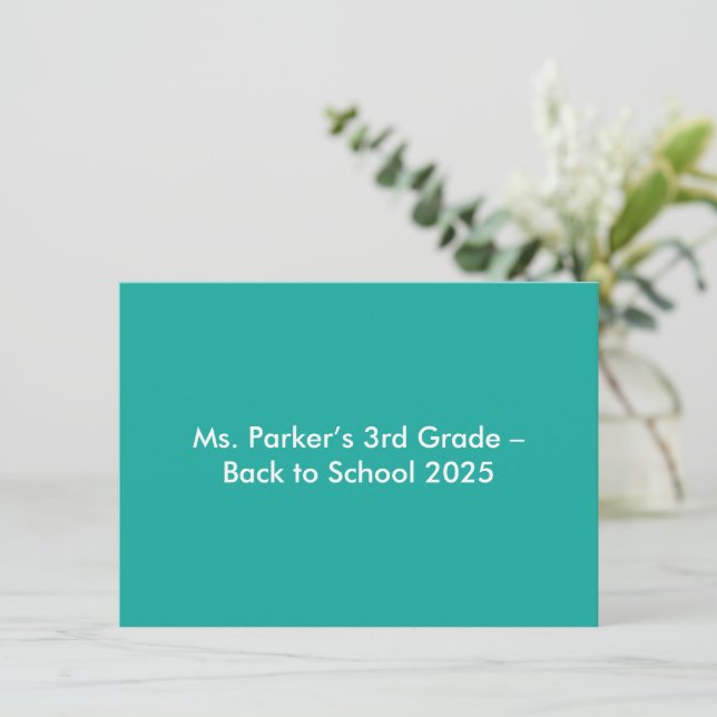 Flat Teal Background – Back-to-School Texture Invitation (Standing Front)