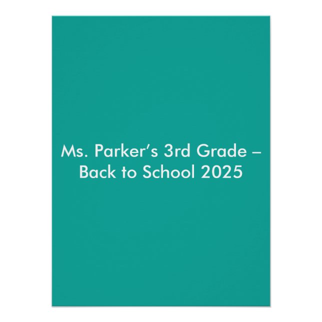 Flat Teal Background – Back-to-School Texture Poster (Front)