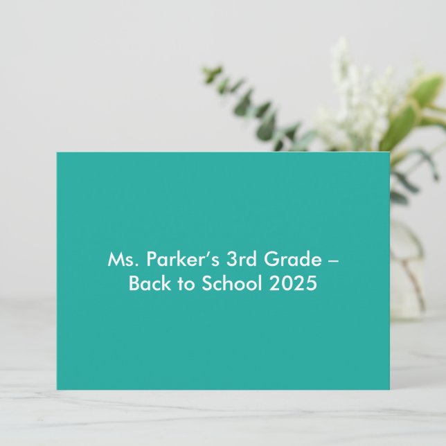 Flat Teal Background – Back-to-School Texture Save The Date (Standing Front)