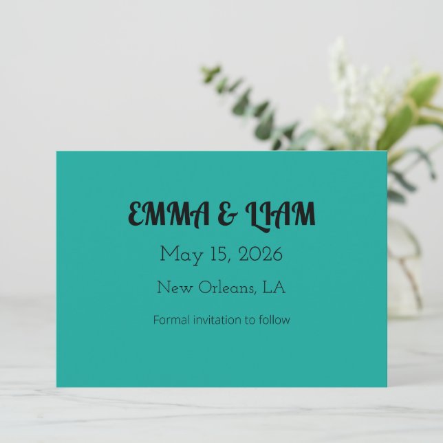 Flat Teal Background – Back-to-School Texture Save The Date (Standing Front)