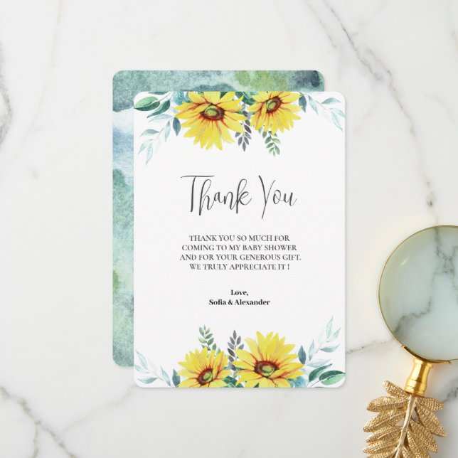 Flat Thank You Baby Shower Card  (Front/Back In Situ)
