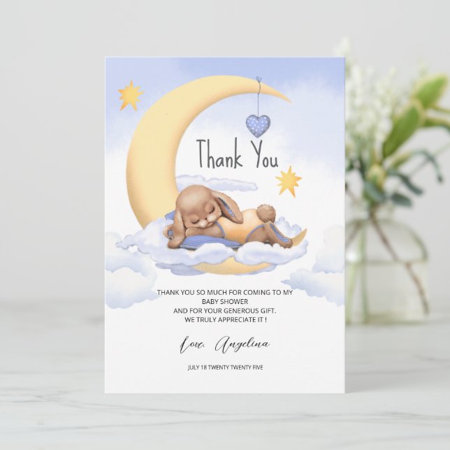 Flat Thank You Baby Shower Card with  bunny.  (Standing Front)