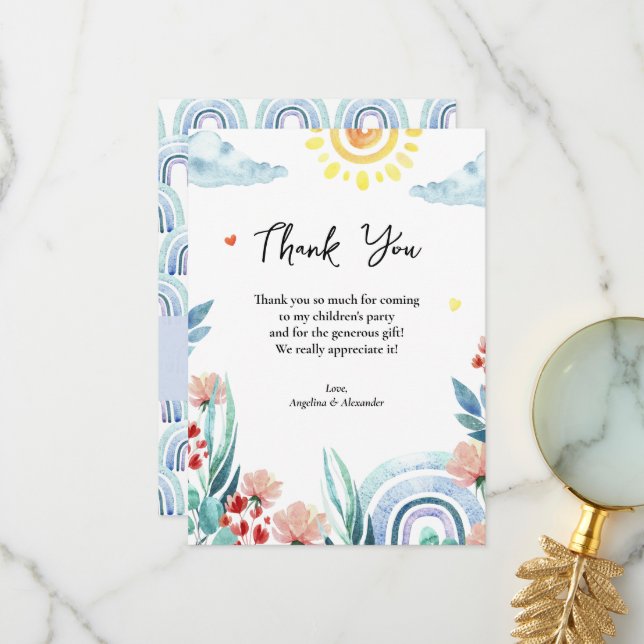 Flat Thank You Baby Shower Card with design. (Front/Back In Situ)