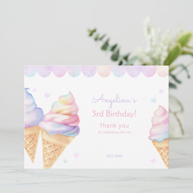 Flat Thank You Card 3rd birthday. (Standing Front)