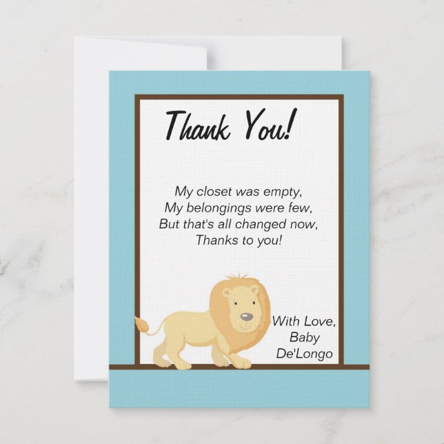 FLAT Thank You Card Blue Jungle Lion (Front)