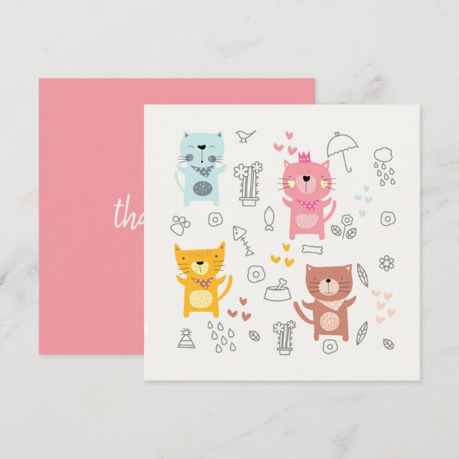 FLAT THANK YOU CARD : CUTE CATS (Front/Back)