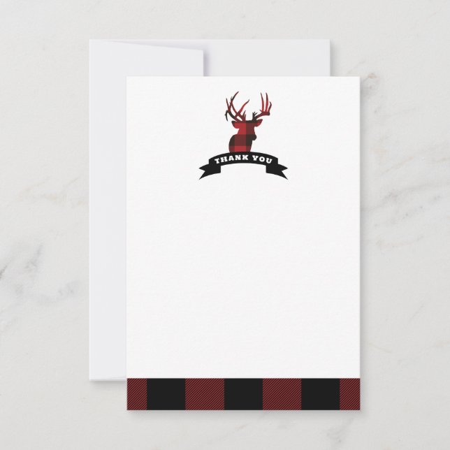 Flat Thank You Card Deer Buffalo Plaid (Front)