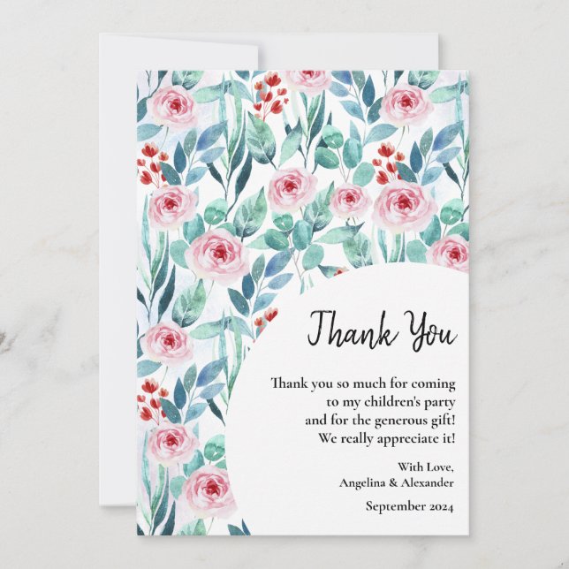  Flat Thank You Card for a baby shower with design (Front)