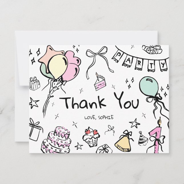 Flat Thank You Card, Hand Drawn (Front)