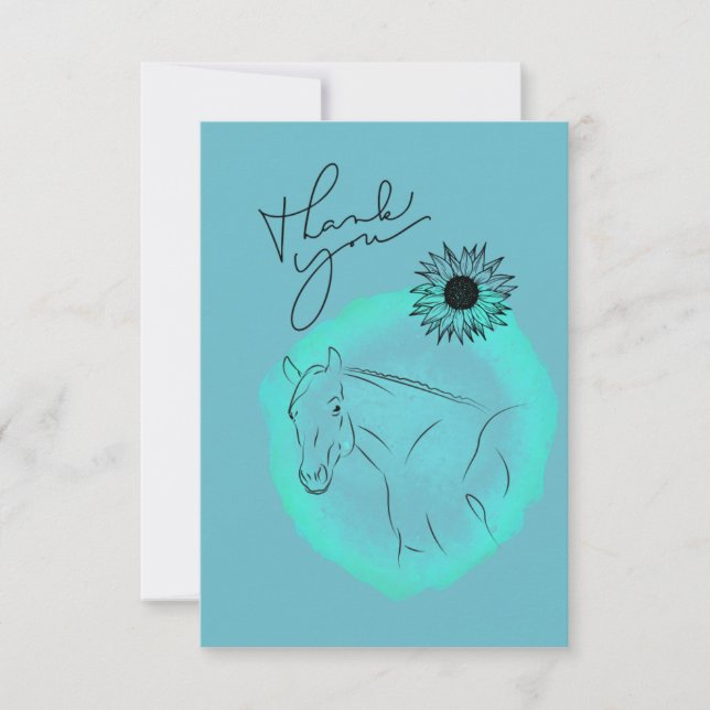 Flat Thank You Card, horse than you, turquoise  Card (Front)