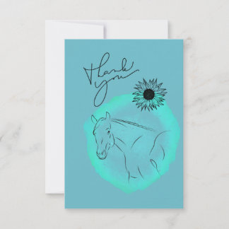 Flat Thank You Card, horse than you, turquoise  Card