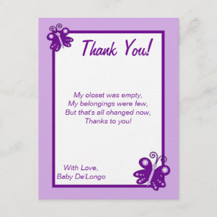 FLAT Thank You Card Purple Spring Time Butterfly