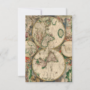 Flat Thank You Card Vintage World Map 1689