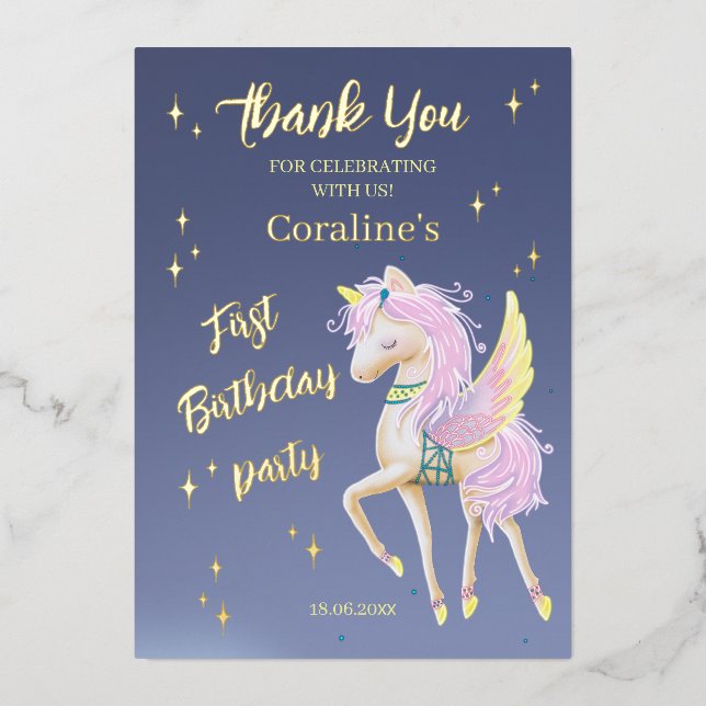 Flat Thank You Cards for 1st Birthday. (Front)